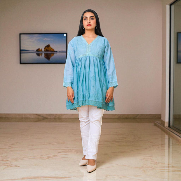 Blue Breeze Chikankari Cotton Short Kurti