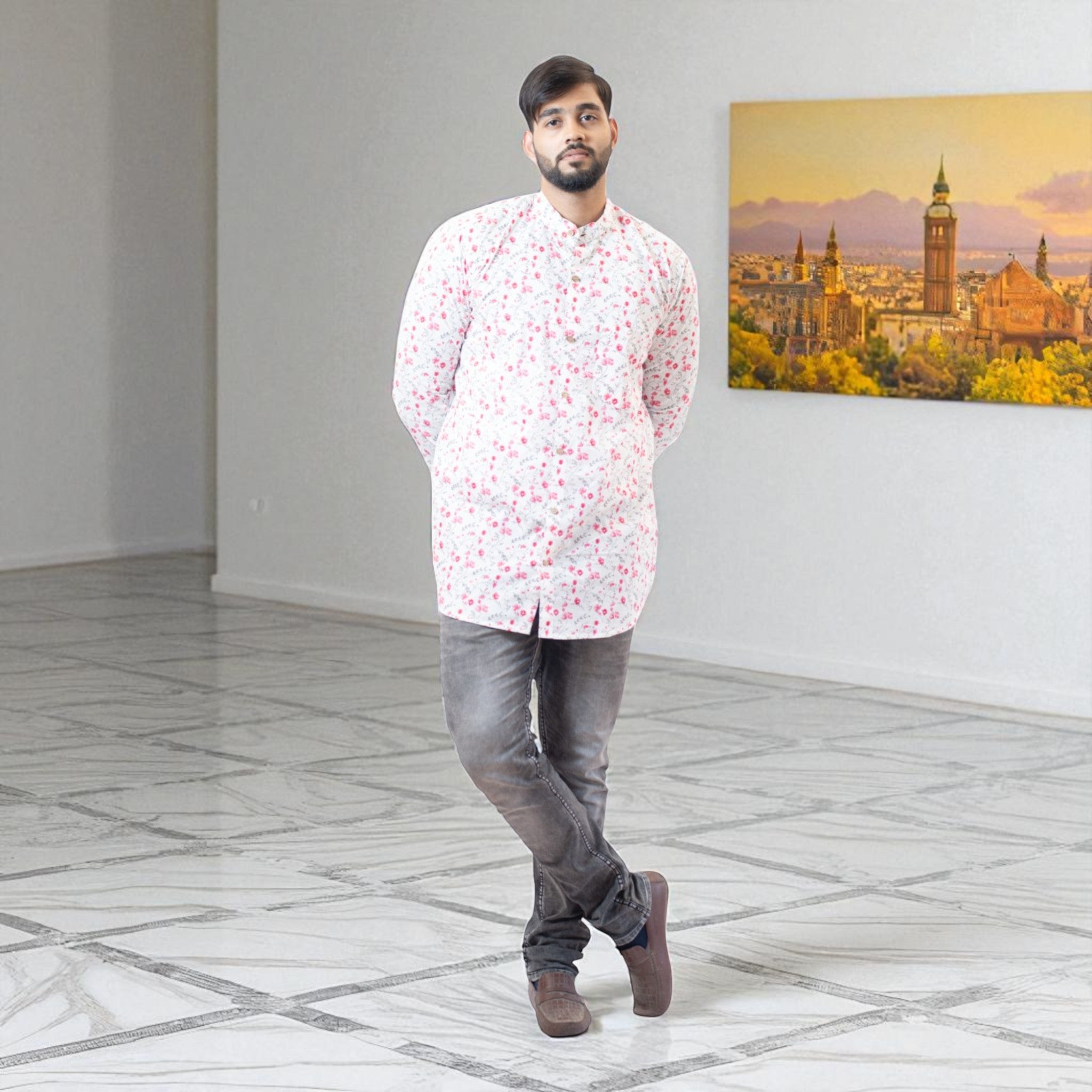 WhiteFlora Handblock Cotton Short Kurta