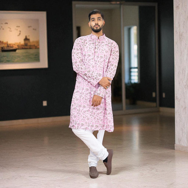 PinkFloral Handblock Cotton Kurta