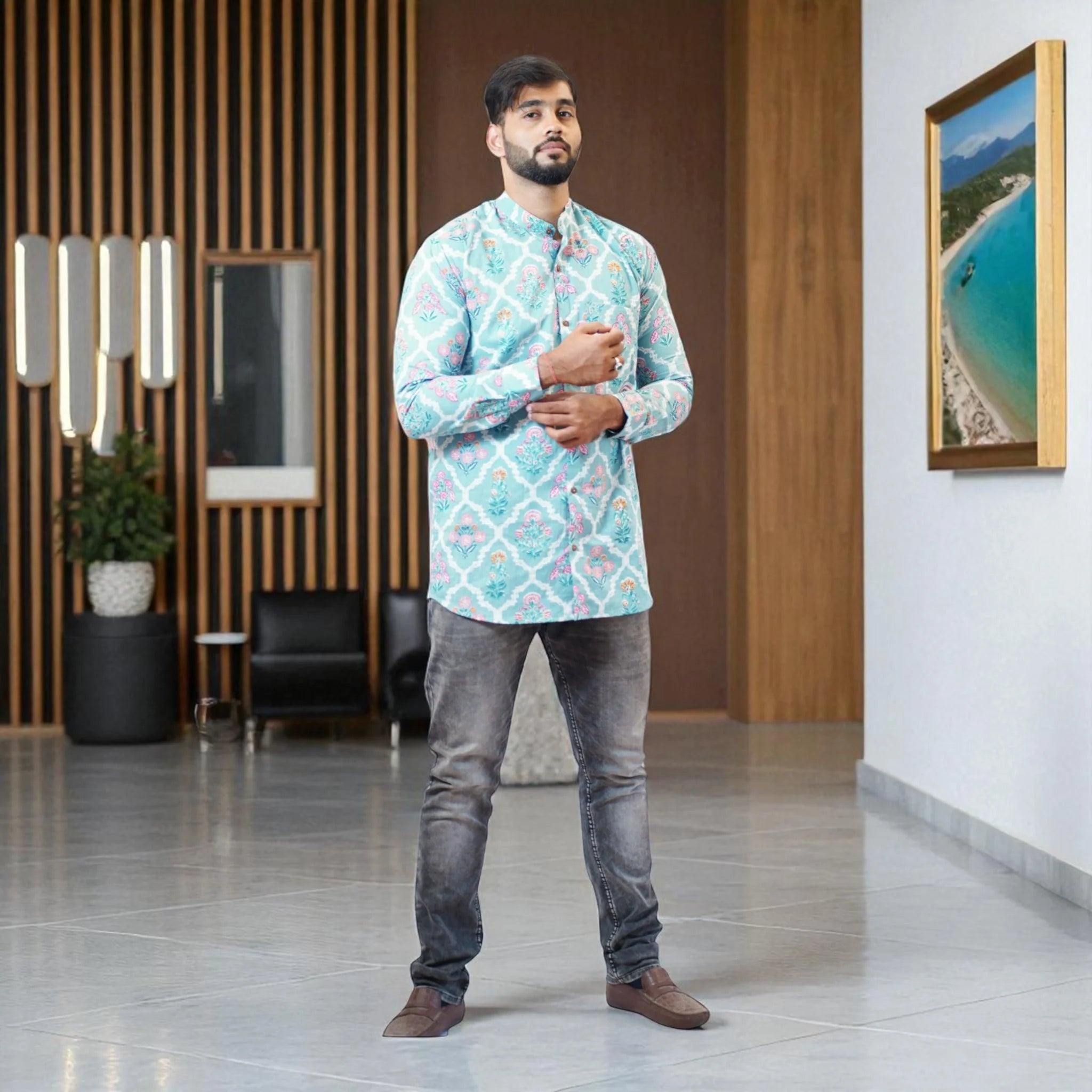 Blue Handblock Short Kurta