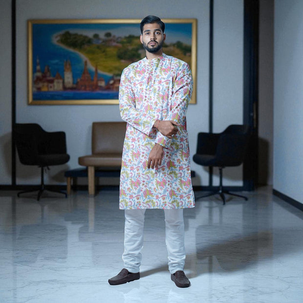 White Handblock Cotton Kurta