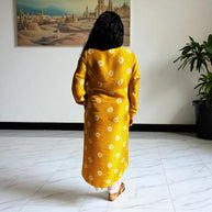 Dark Yellow Bandhej Womens Silk Kurta