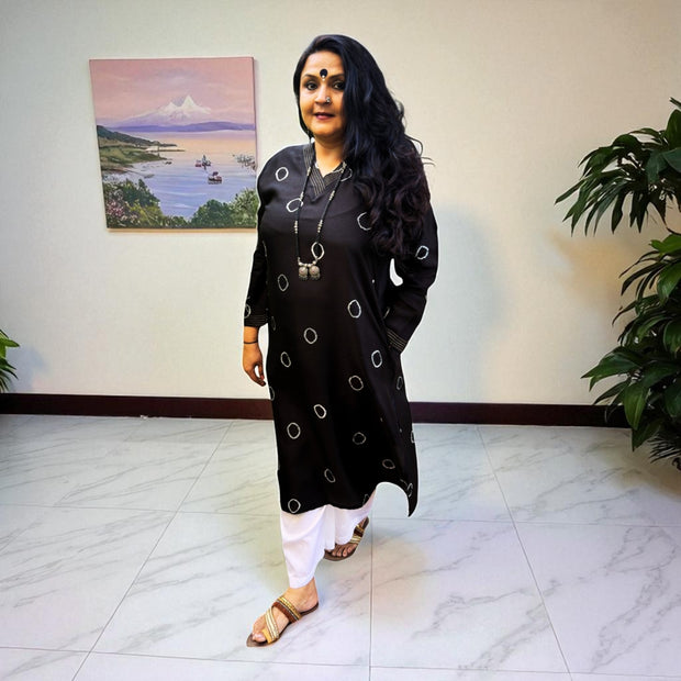 Black Bandhej Silk Kurta