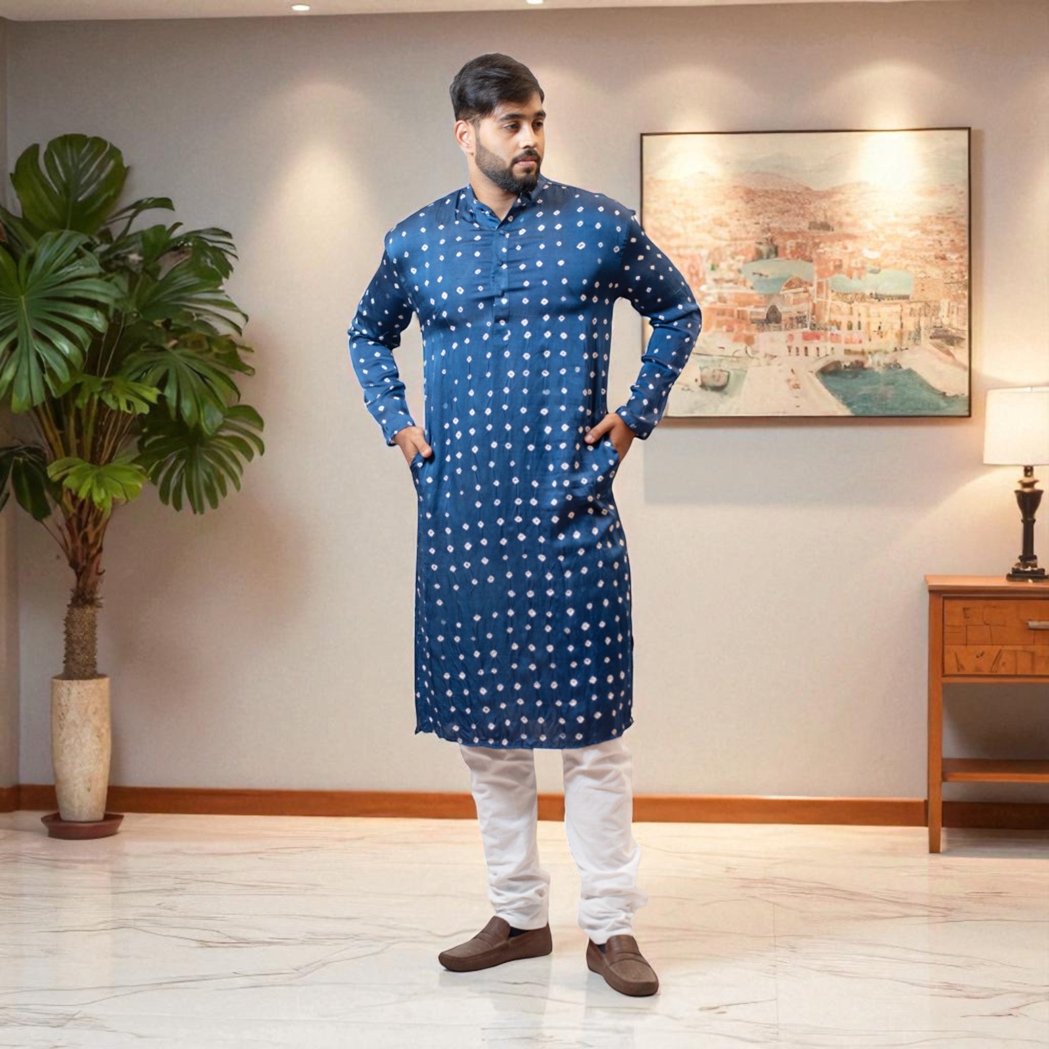 Blue Modal Silk Bandhani Kurta