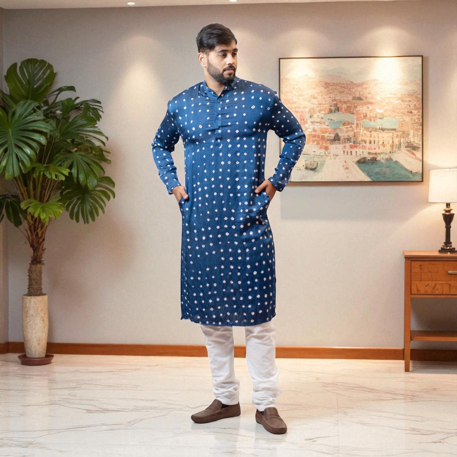 Blue Modal Silk Bandhani Kurta