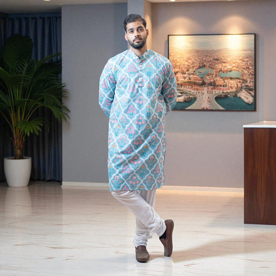 MughalBlue Handblock Cotton Kurta