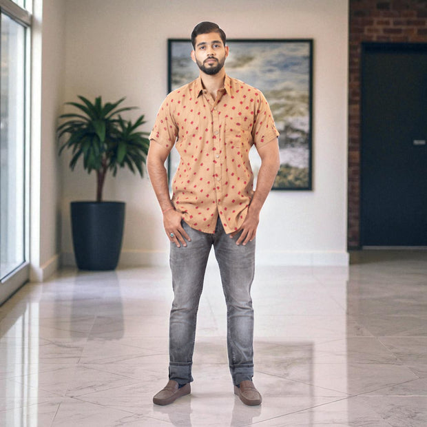 Brown Hand Bandhej-Bandhini Cotton Mens Shirt