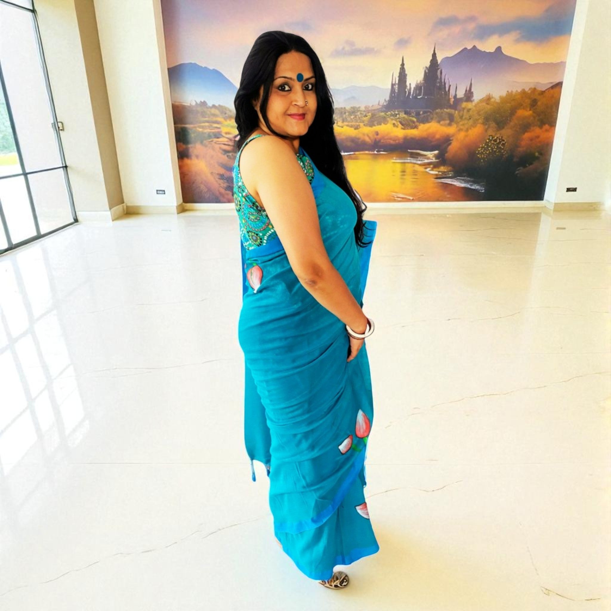 NeelPadma Handpainted Cotton Saree