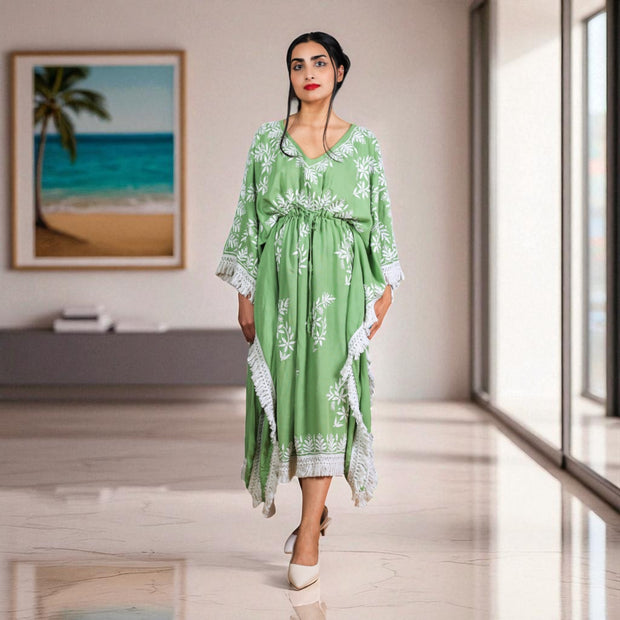 Lemon Light Chikankari Cotton Kaftan