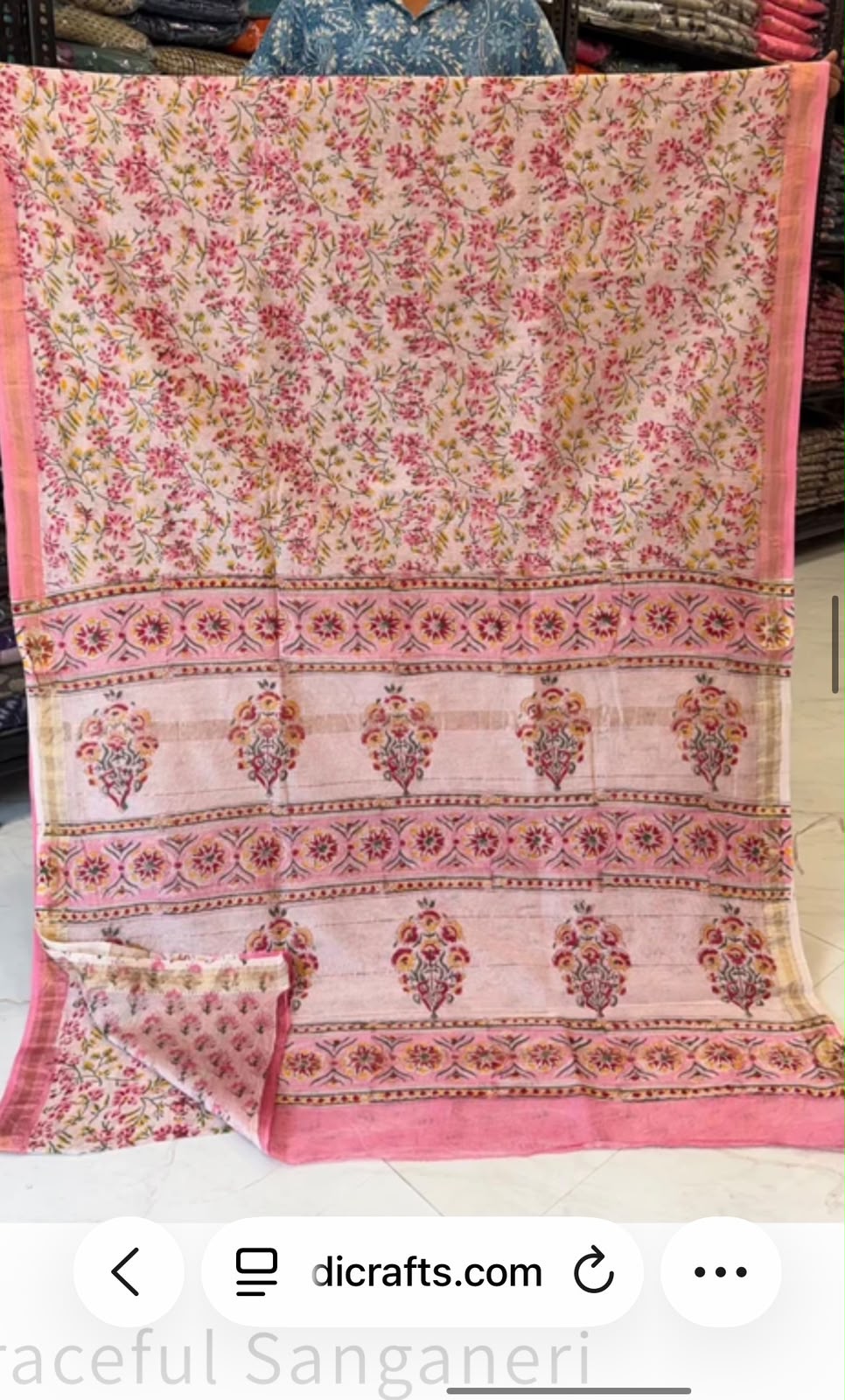 Rose Pink Floral  Maheshwari Silk Saree