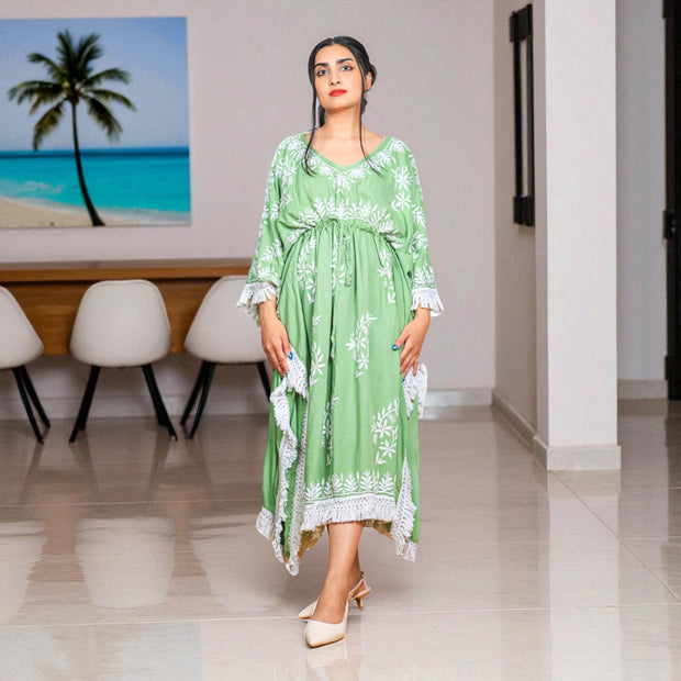 Lemon Light Chikankari Cotton Kaftan