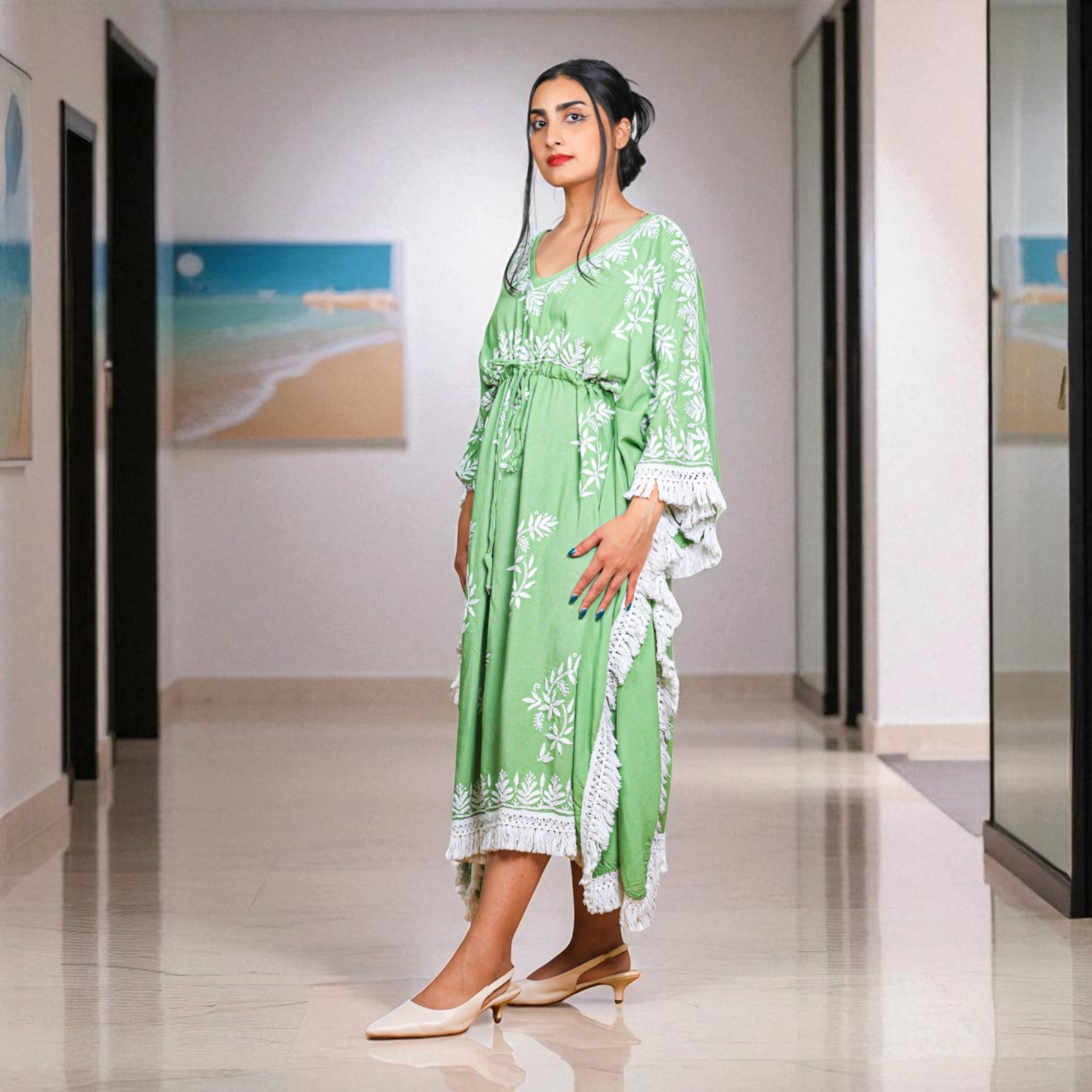 Lemon Light Chikankari Cotton Kaftan