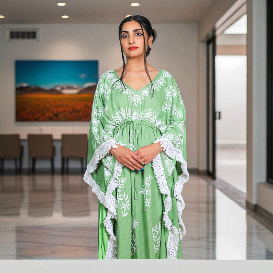 Lemon Light Chikankari Cotton Kaftan