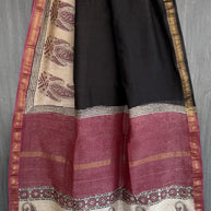 Black Wine Paisley Maheshwari Silk Saree