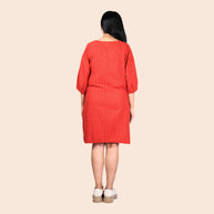 Red Black Stripes Handloom Cotton Shift Dress