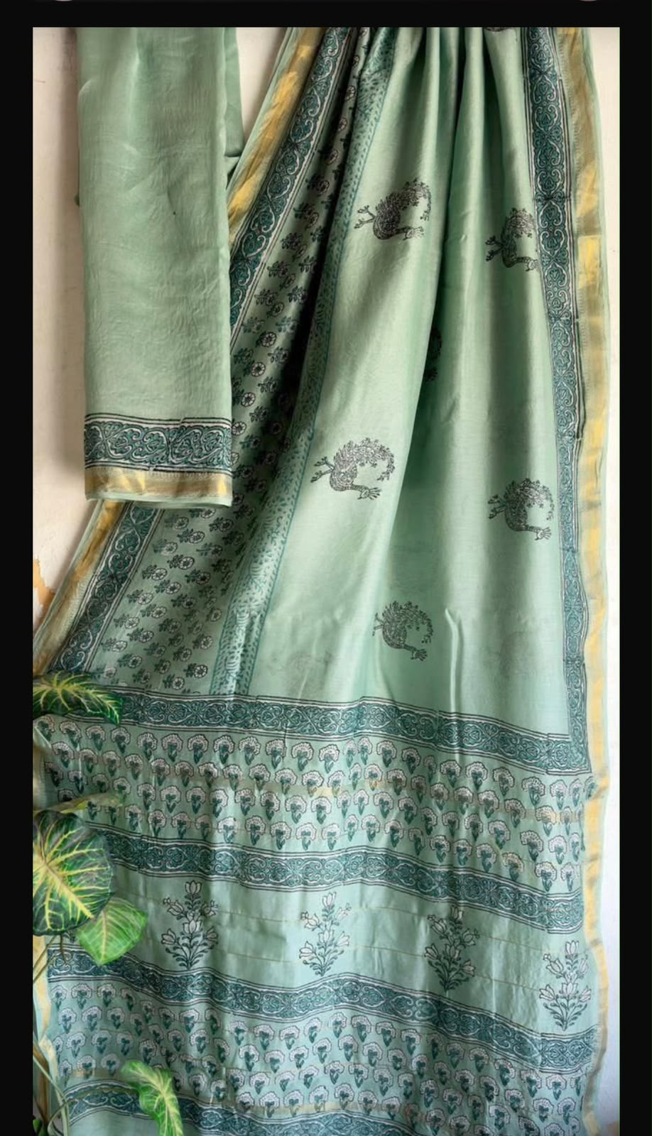 Mint Green Floral Maheshwari Saree
