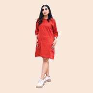 Red Black Stripes Handloom Cotton Shift Dress