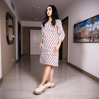 BloomWhite Handblock Cotton Shift Dress