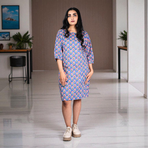 Ocean Blossom Handblock Cotton Shift Dress