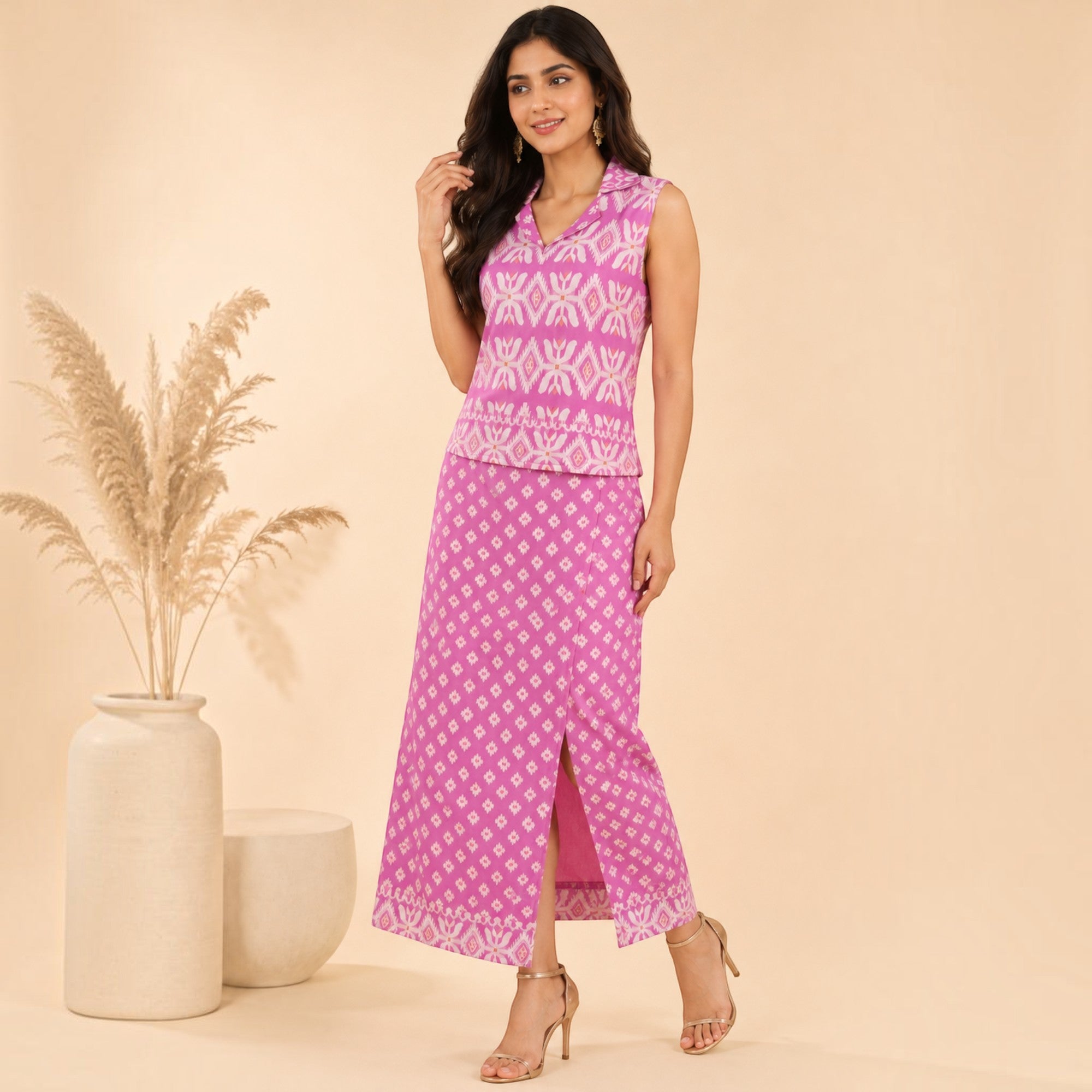 Purple Jamdani Cotton Skirt & Top