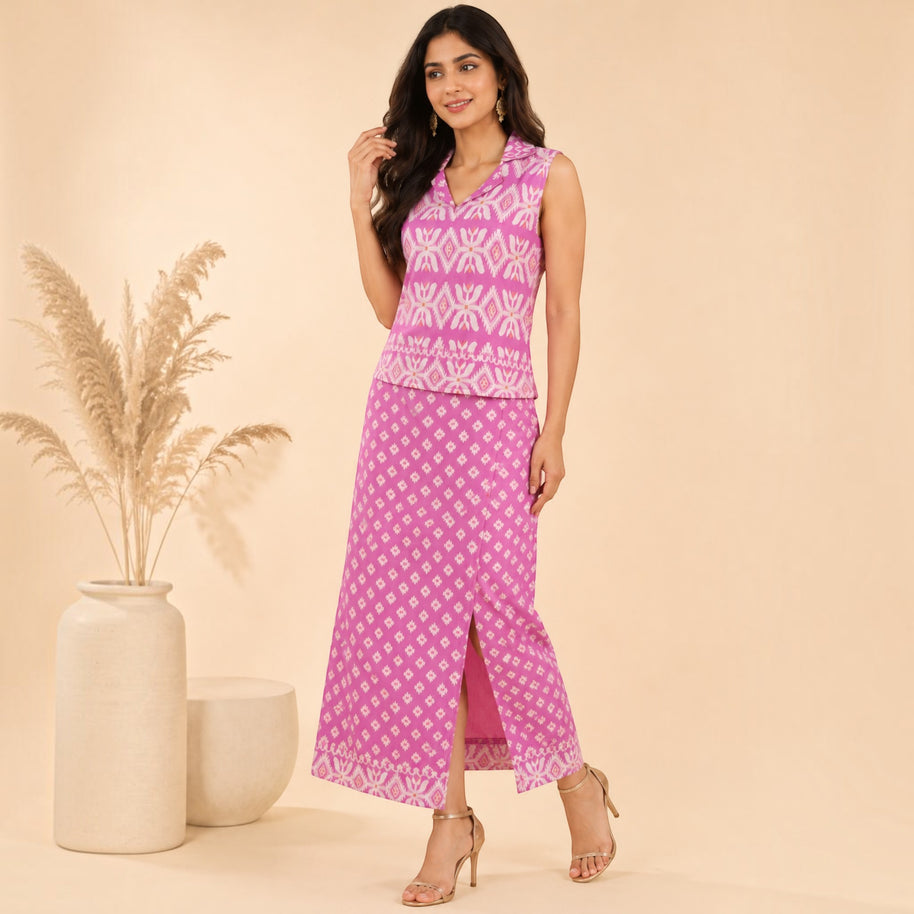 Purple Jamdani Cotton Skirt & Top