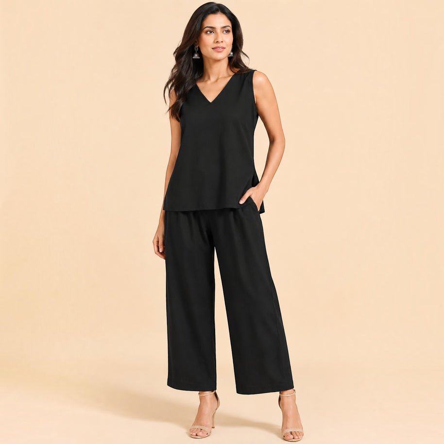 Black Handloom Cotton Co-ord Set
