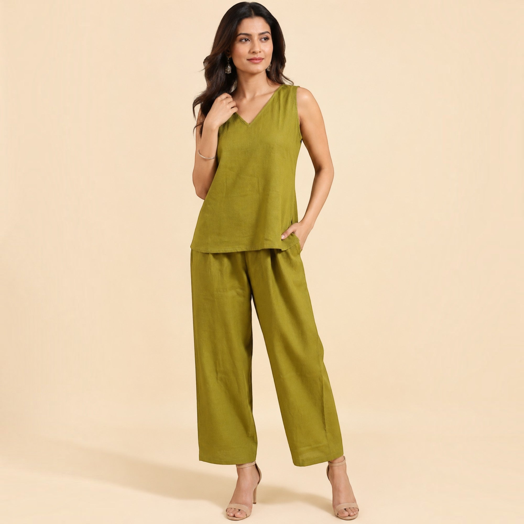 Green Handloom Cotton Co-ord Set