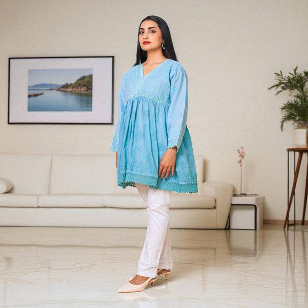 Blue Breeze Chikankari Cotton Short Kurti