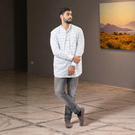 Sky Bloom Handblock Short Kurta