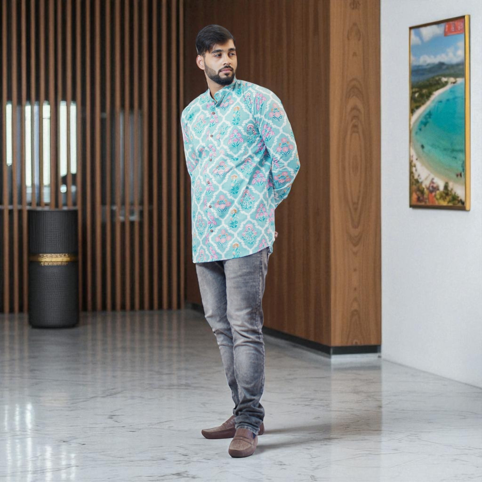 FloraMughal Handblock Cotton Short Kurta