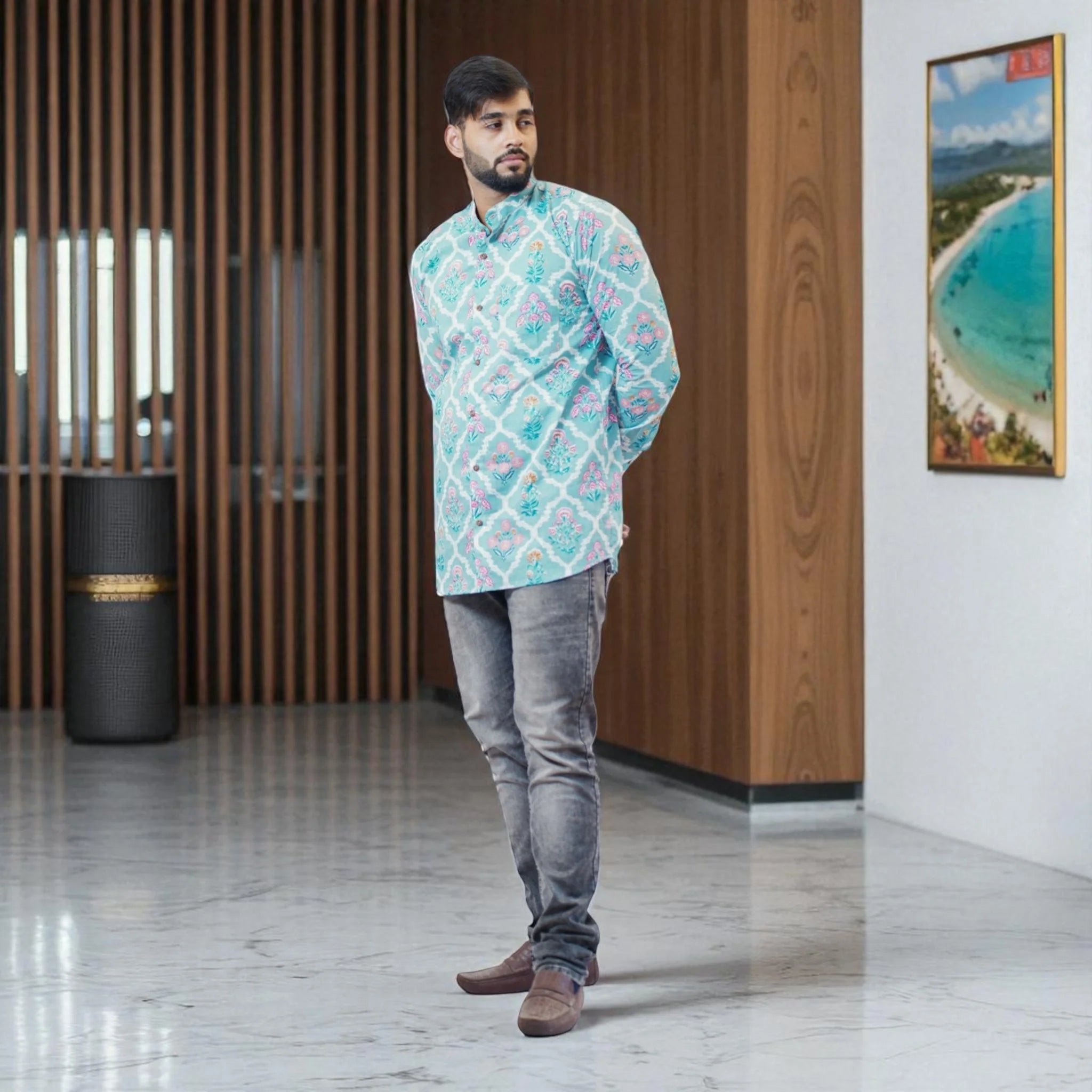 Blue Handblock Short Kurta