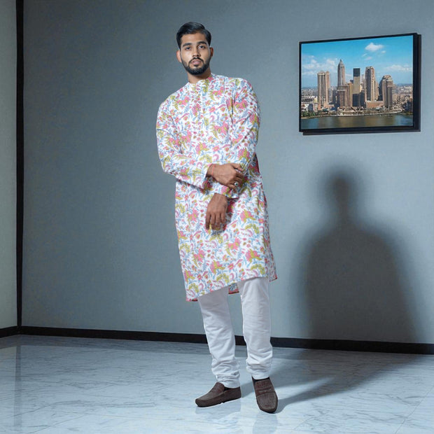 White Handblock Cotton Kurta