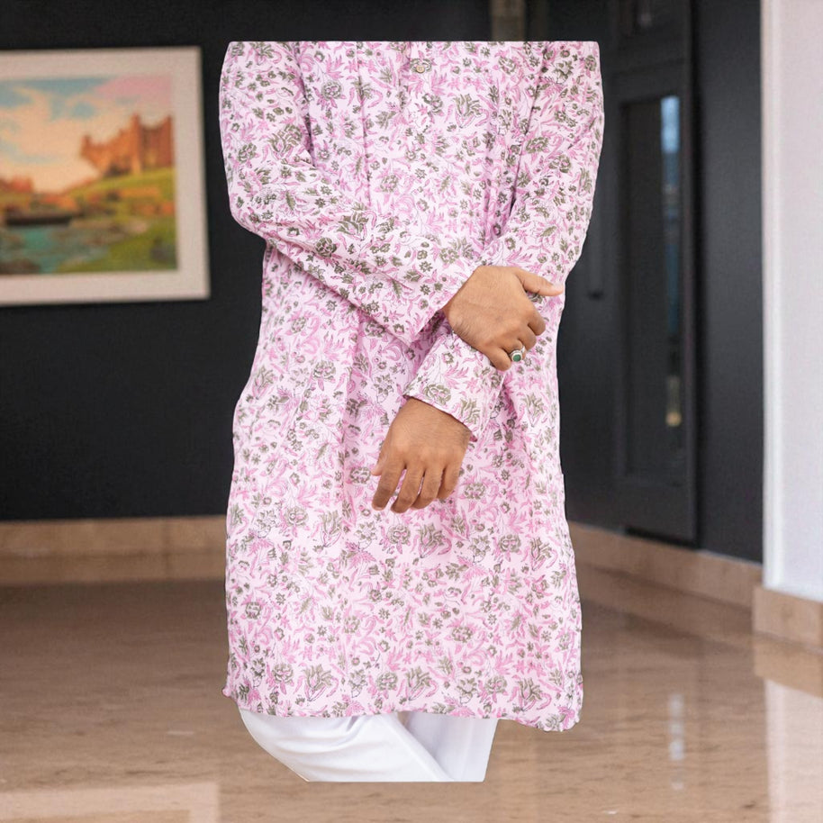 PinkFloral Handblock Cotton Kurta