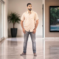 Cream Hand Bandhej-Bandhini Cotton Mens Shirt