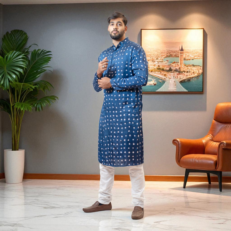 Blue Modal Silk Bandhani Kurta