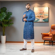 Blue Modal Silk Bandhani Kurta
