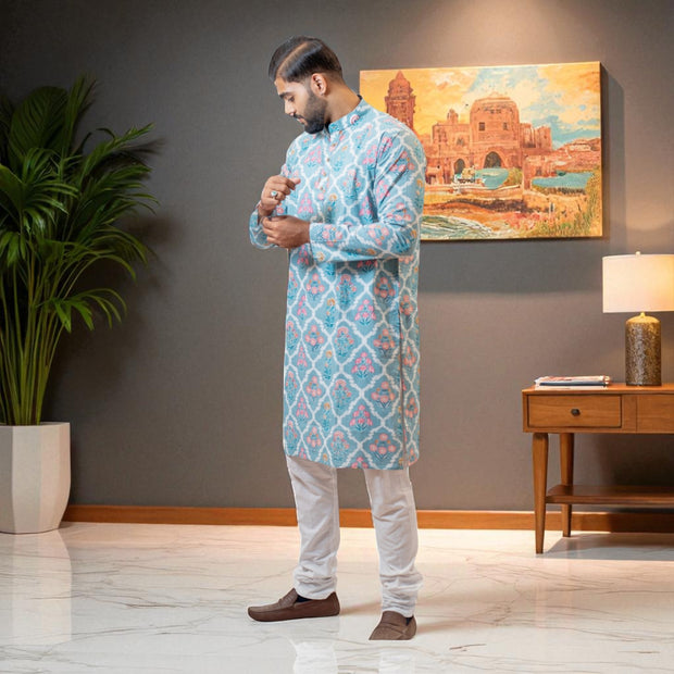 MughalBlue Handblock Cotton Kurta