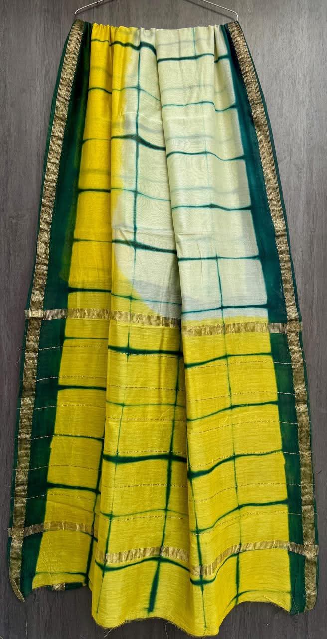 Yellow Offwhite Tie Dye Maheshwari Silk Saree