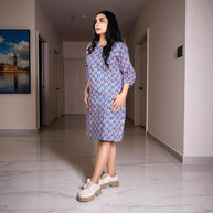Ocean Blossom Handblock Cotton Shift Dress