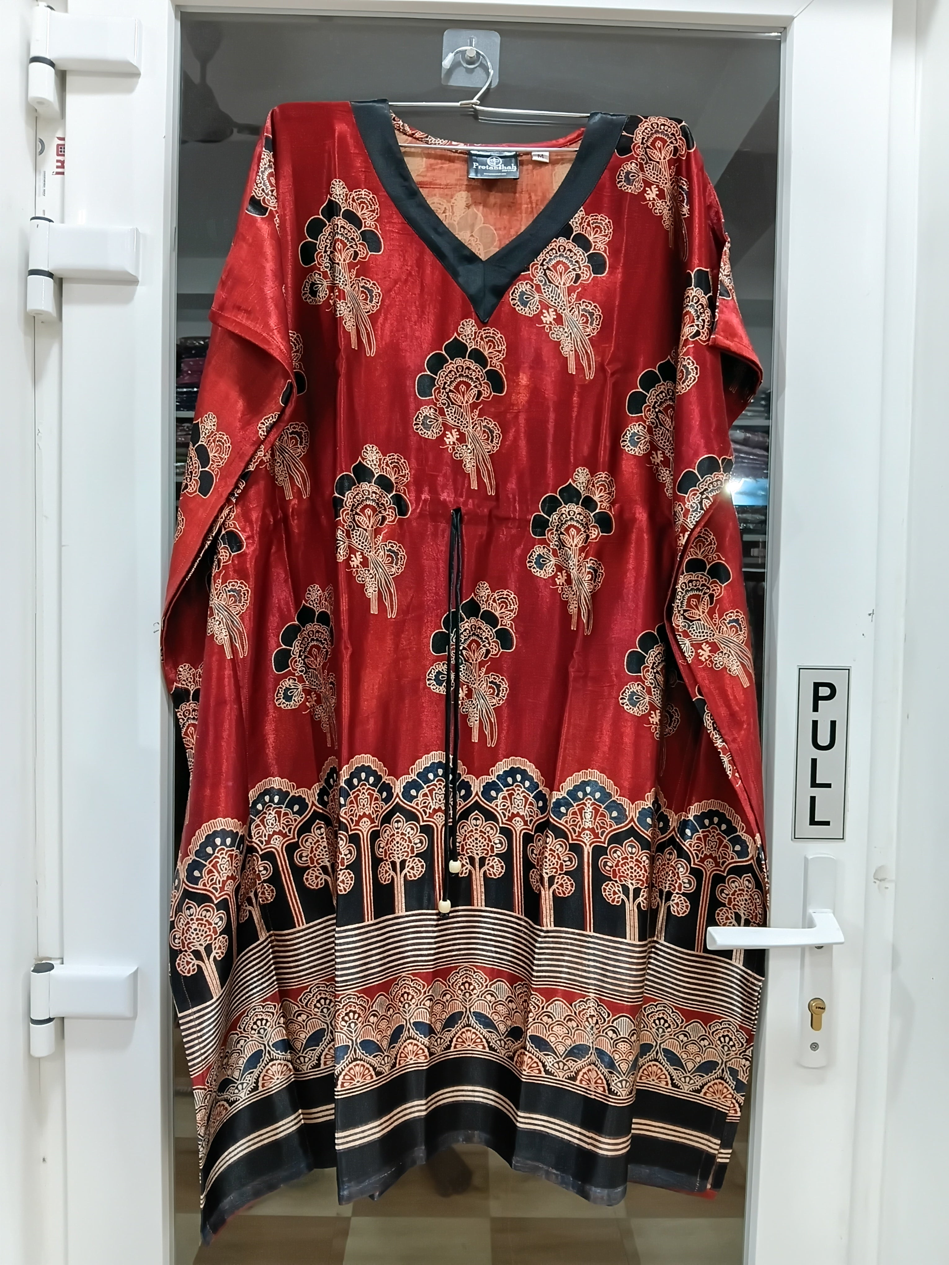 Red Mashru Silk Kaftan