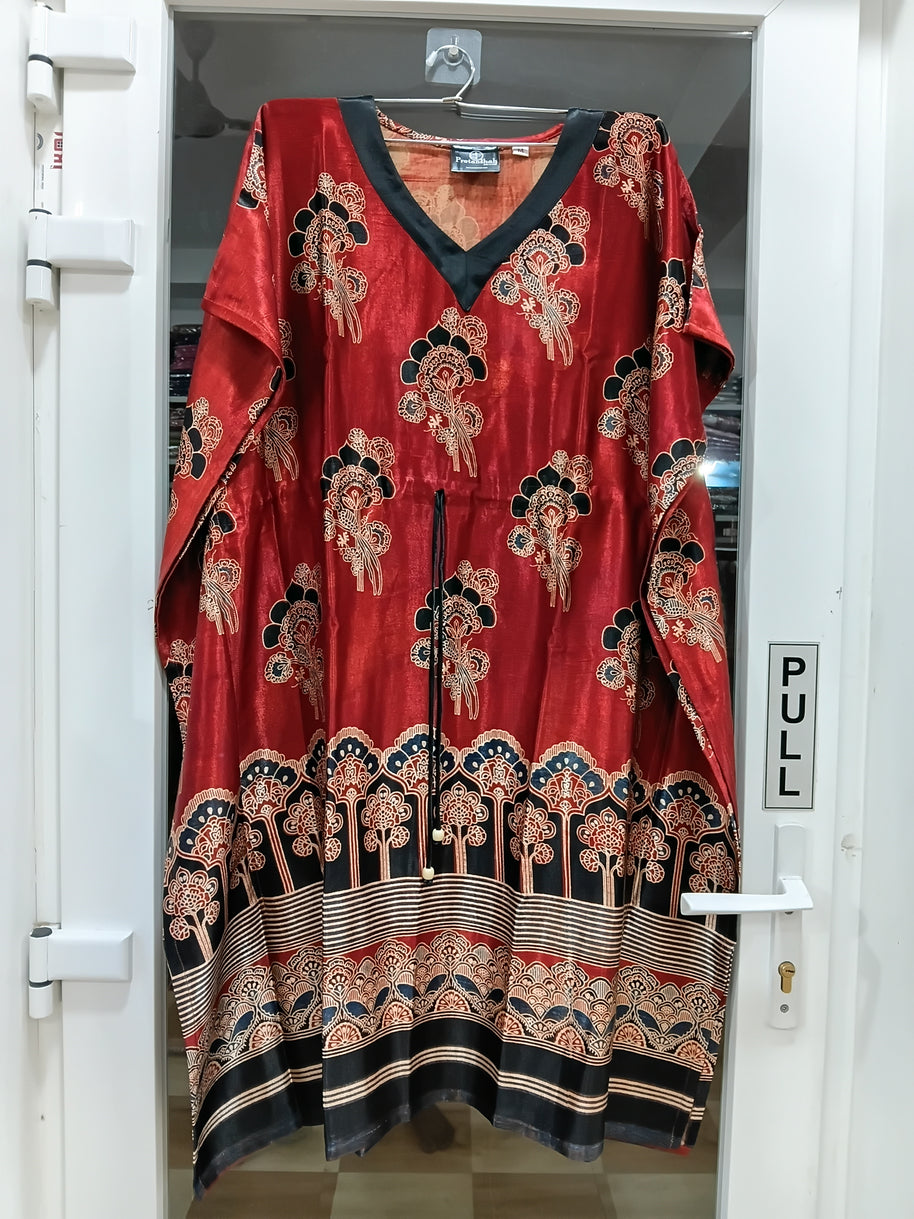 Red Mashru Silk Kaftan