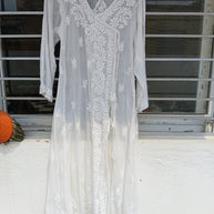 White chikankari Kota Cotton Angrakha Kurta