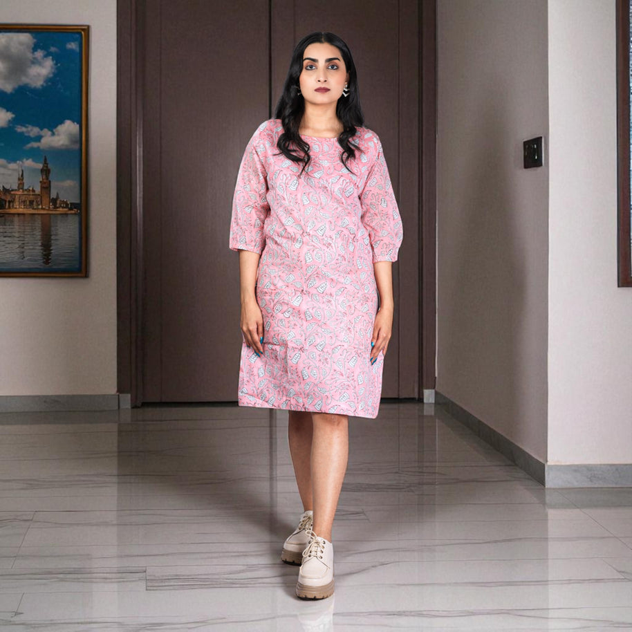 BloomEase Handblock Cotton Shift Dress