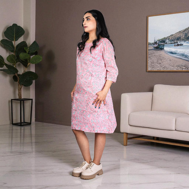 BloomEase Handblock Cotton Shift Dress