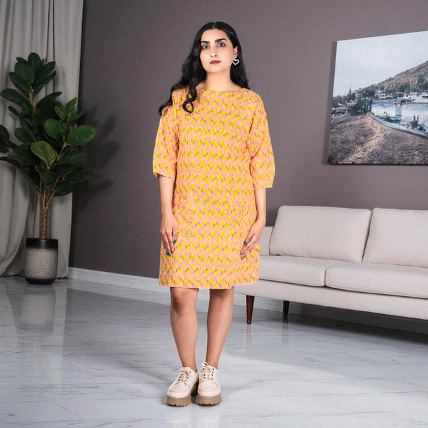 Sunset Bloom Handblock Cotton Shift Dress