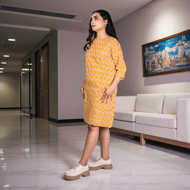 Sunset Bloom Handblock Cotton Shift Dress