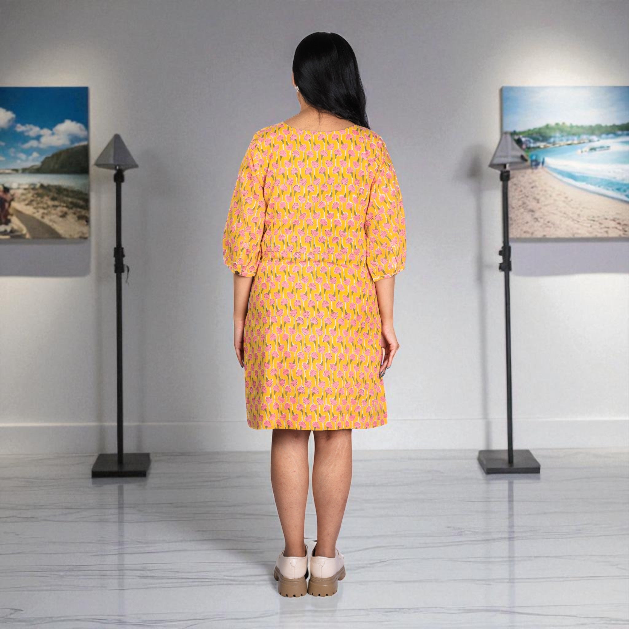 Sunset Bloom Handblock Cotton Shift Dress