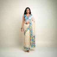 Offwhite Green Floral Silk Saree