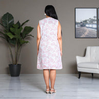 White Bloom Handblock Print Shift Dress