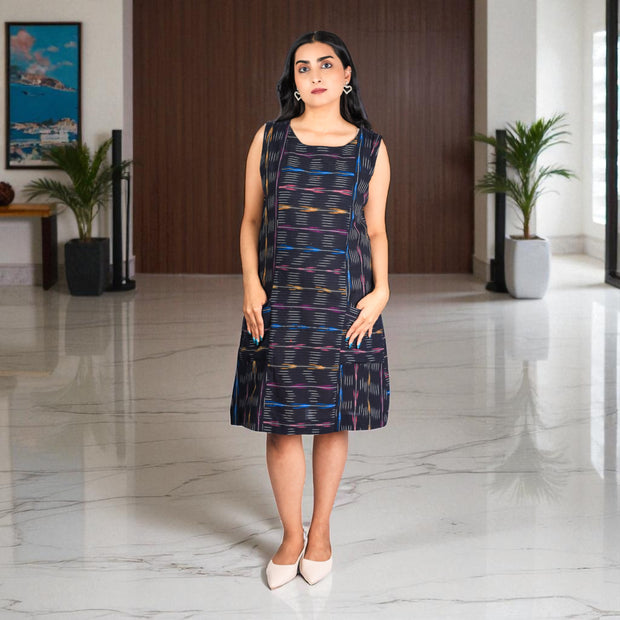 Midnight Stripes Handloom Cotton Shift Dress